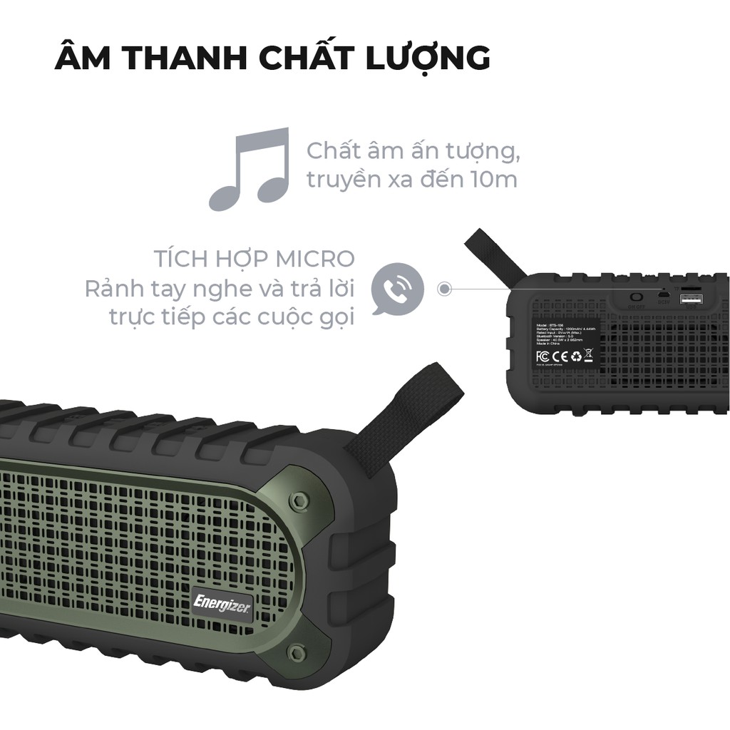 Loa Bluetooth di động Energizer BTS106 - Hàng Chính Hãng, Bảo Hành 2 Năm 1 Đổi 1