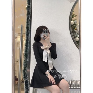 ĐẦM ĐEN PHỐI NUDE NƠ CỔ🖤