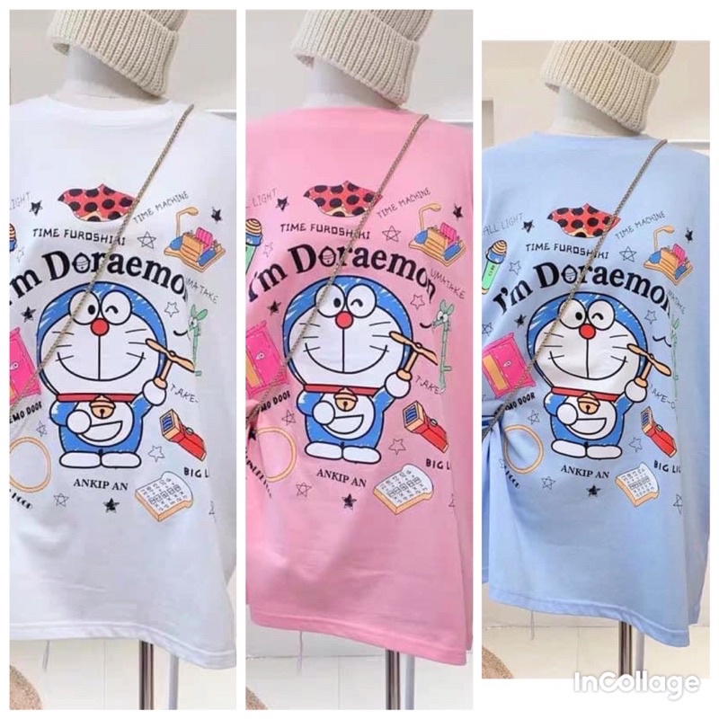 Áo thun cotton tay lỡ dáng rộng unisex - doremon