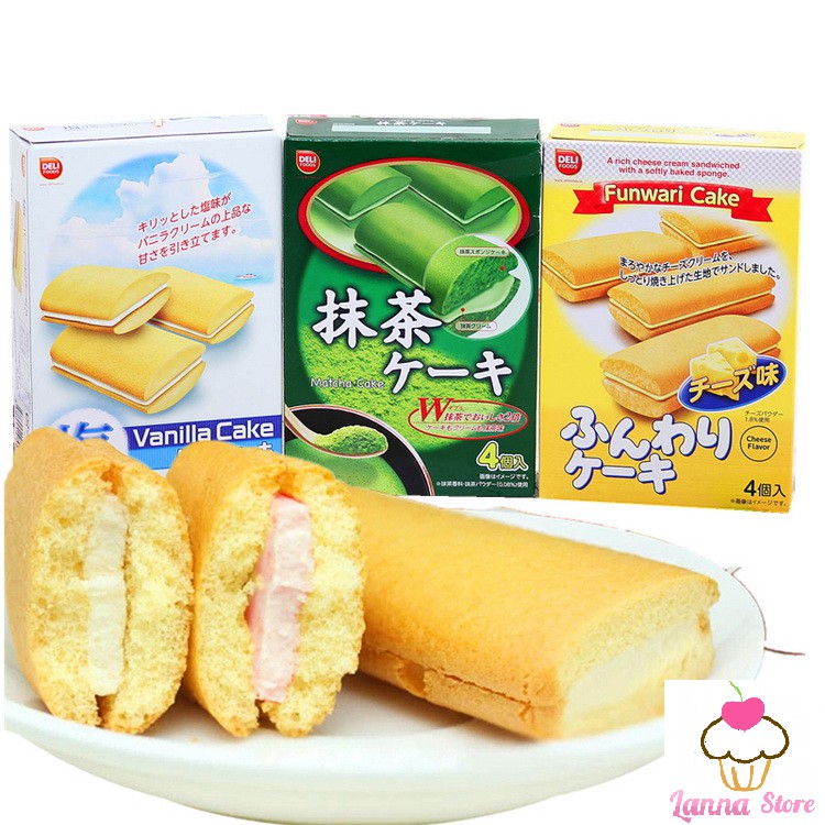 Bánh bông lan nhân kem  Funwari Phô Mai / Vani / Trà Xanh - Funwari Cake Cheese Flavor Deli Foods 72g - Nhật Bản