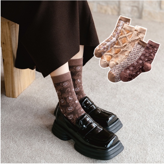 Tất cao cổ nữ Vớ bông thêu hoa