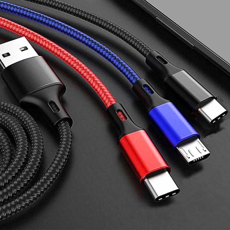 Dây cáp sạc nhanh Hdoorlink USB 2.4A Type C 3 trong 1 30cm kiểu dây bện thích hợp cho Samsung Huawei