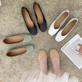 Giày búp bê vintage da mềm trơn