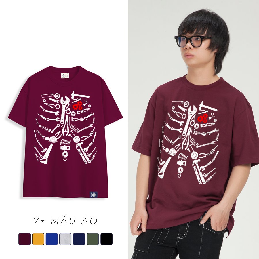 Áo thun bộ xương phông nam nữ mỏ lết cờ lê sửa xe cơ khí độc đáo localbrand MVR KK3757