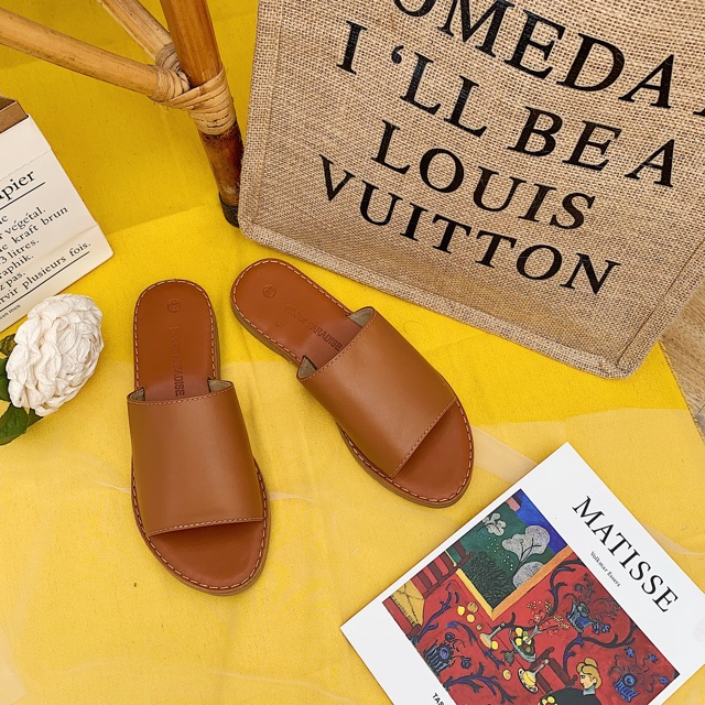 Dép Lê Bảng Ngang Bự Da Shoes Paradise Chất Da bò thật