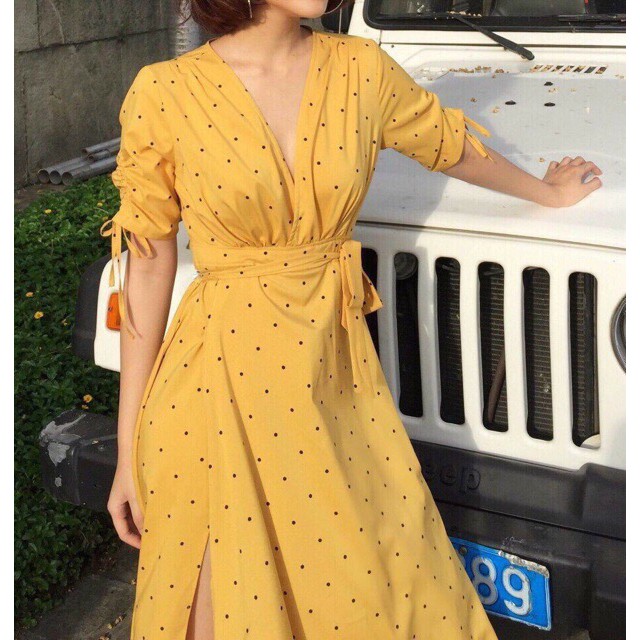DM693 - Đầm Maxi Chấm Bi Cổ V Xẻ Đùi Nhiều Màu | BigBuy360 - bigbuy360.vn