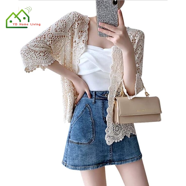 Áo khoác cardigan phối ren phong cách bohemian cho nữ