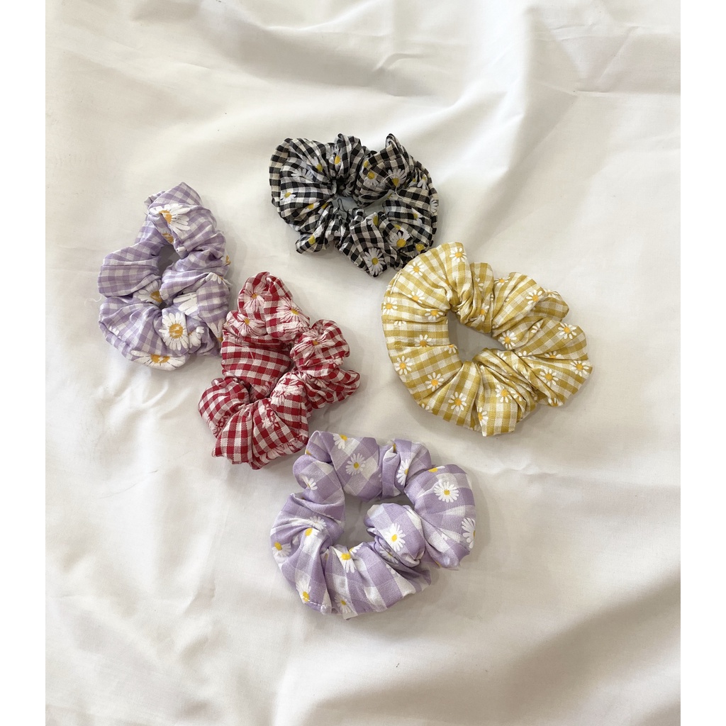 Dây buộc tóc Scrunchies co giãn phối ren phối màu cầu vồng thời trang cho nữ