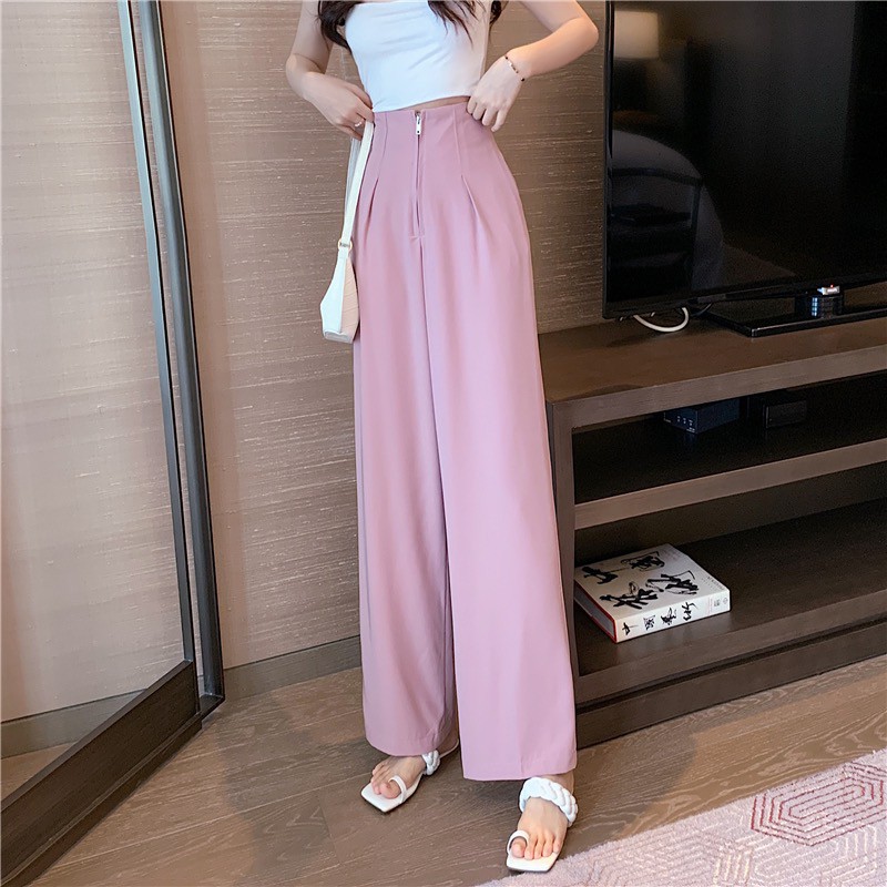 Quần ống rộng nữ khóa trước màu đen, trắng, hồng Quần ống suông nữ size từ s - xl