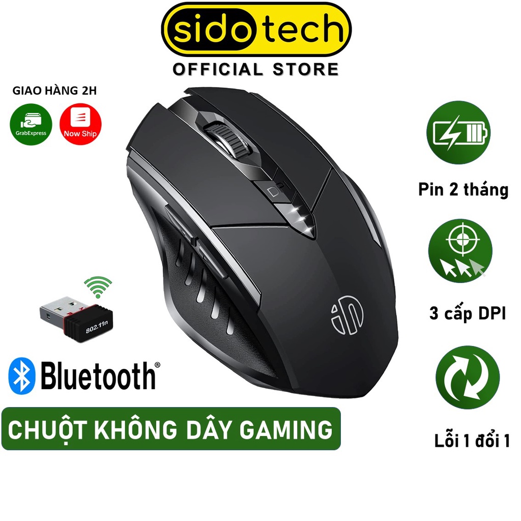 Chuột gaming không dây bluetooth sạc pin Sidotech Inphic P6W cho game thủ chơi game chuyên nghiệp kết nối Wireless 2.4G