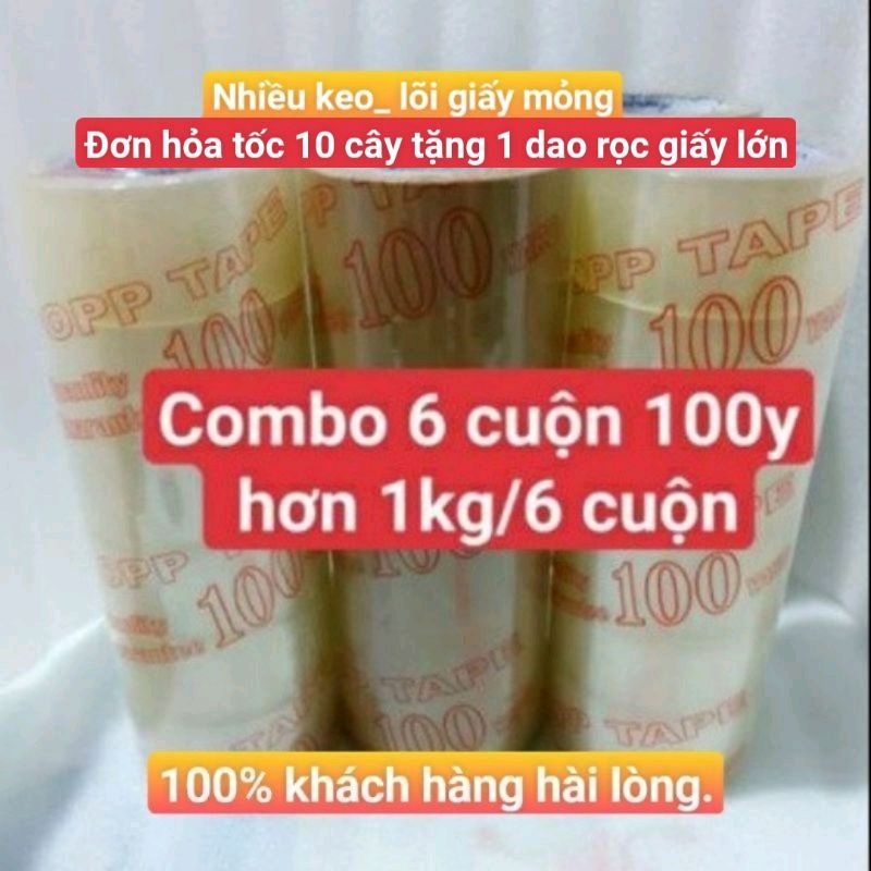 Combo 6 cuộn băng keo, băng dính 100y nặng hơn 1kg. Lõi mỏng 3.5ly