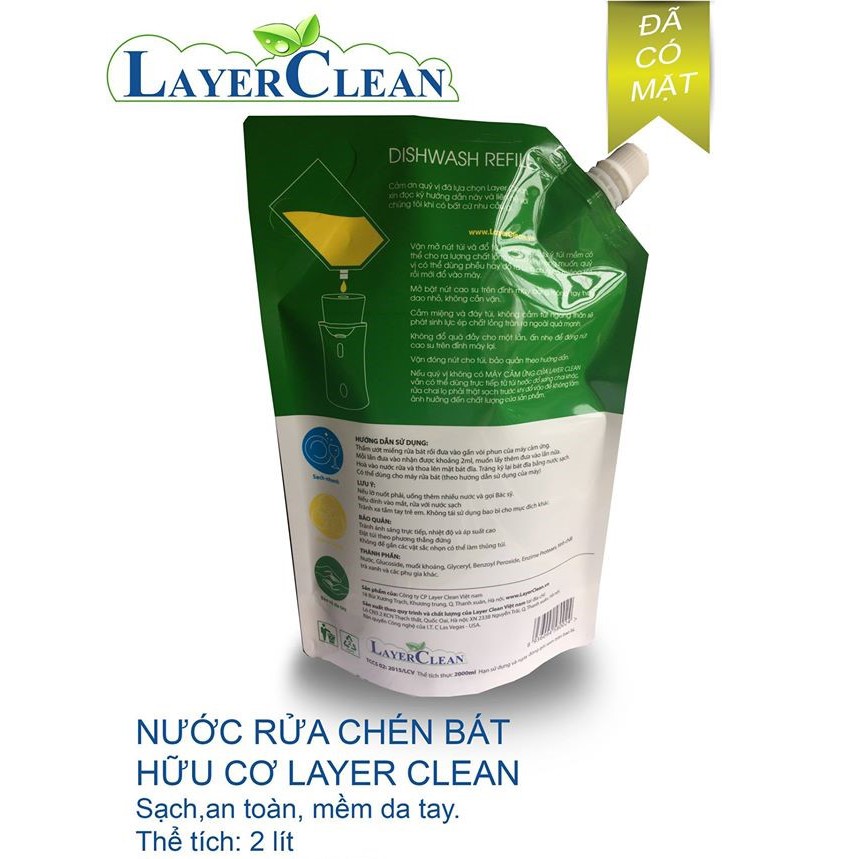 Nước Rửa Chén Hữu Cơ Layer Clean (Túi 2L)