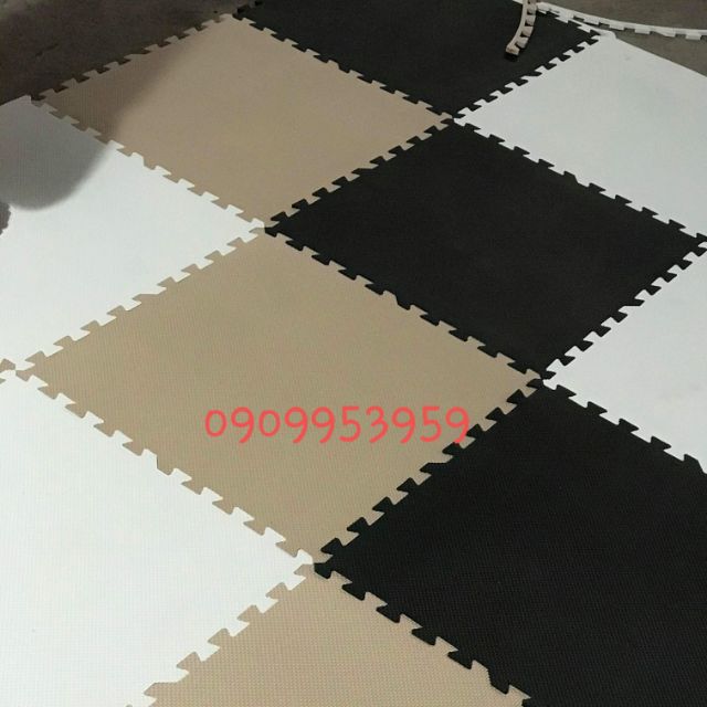 Thảm xốp lót sàn trắng, da, đen, 60x60x1cm