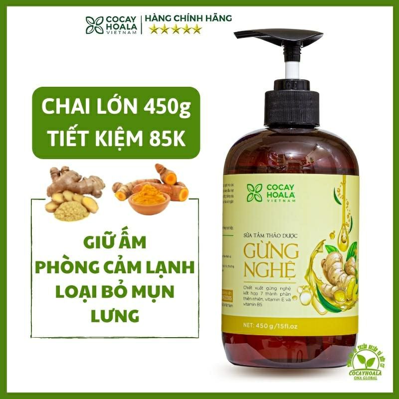 [CHÍNH HÃNG] SỮA TẮM THẢO DƯỢC GỪNG NGHỆ COCAYHOALA GIỮ ẤM, PHÒNG CẢM,  SÁNG MỊN DA
