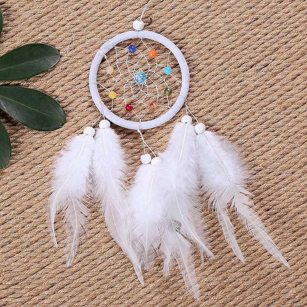 Dreamcatcher phối lông vũ trắng nhỏ bằng lông vũ