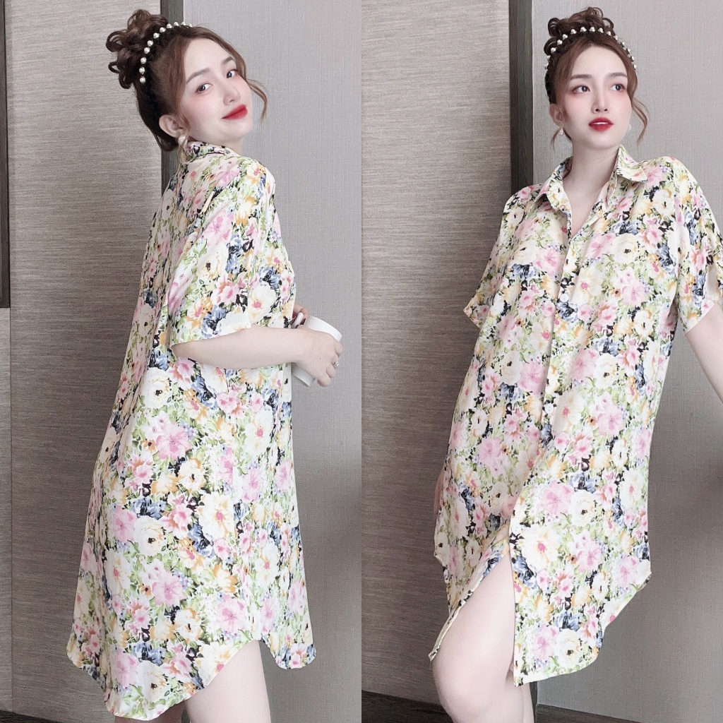 Đầm Ngủ Nữ, Váy Ngủ Sơ Mi Chất Lụa Mango Kèm Quần Mặc Ngủ Rộng Rãi Thoải Mái Freesize Dưới 60kg - Linqustore