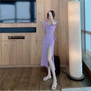 Đầm maxi thun xẻ tà