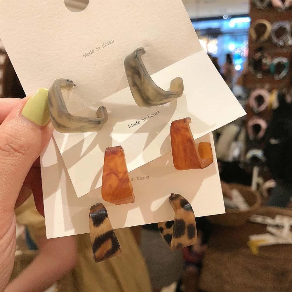 VANES1 Bông Tai Hình Vuông Họa Tiết Da Báo Phong Cách Thời Trang Hàn Quốc