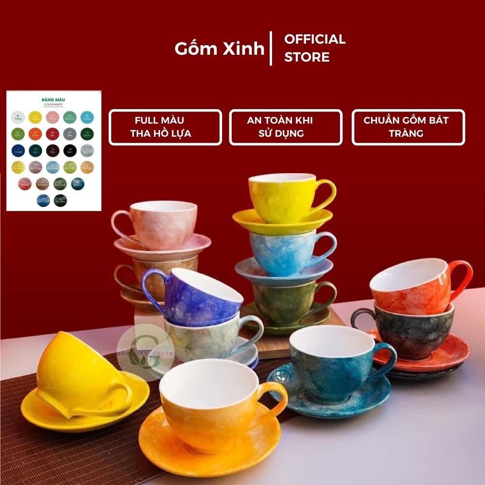 Ly Cà Phê Tách Cafe Capuchino 220ml Gốm Sứ Bát Tràng Cao Cấp nhiều màu