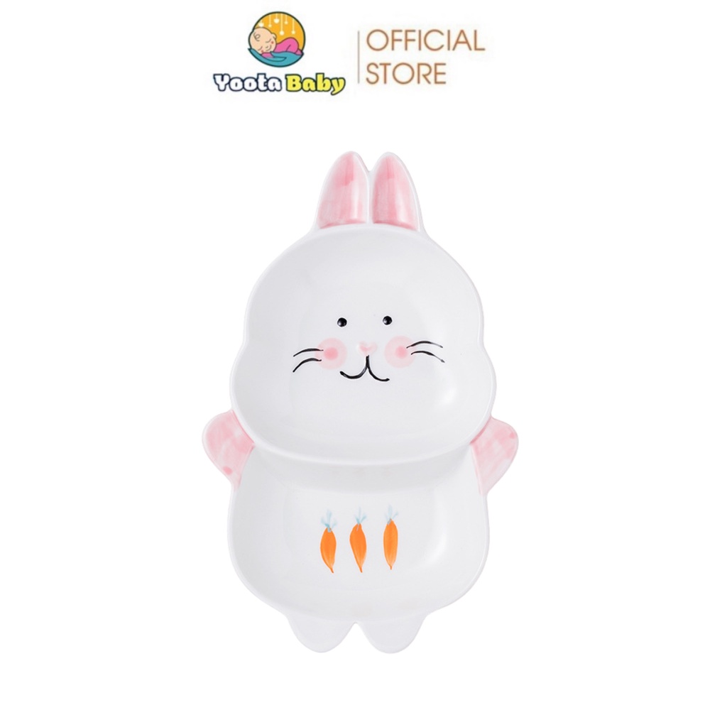 Đĩa Ăn Dặm Hình Thỏ Trắng Xinh Xắn Size To Chất Liệu Gốm Sứ Đựng Đồ Ăn Dặm Cho Bé YOOTA BABY