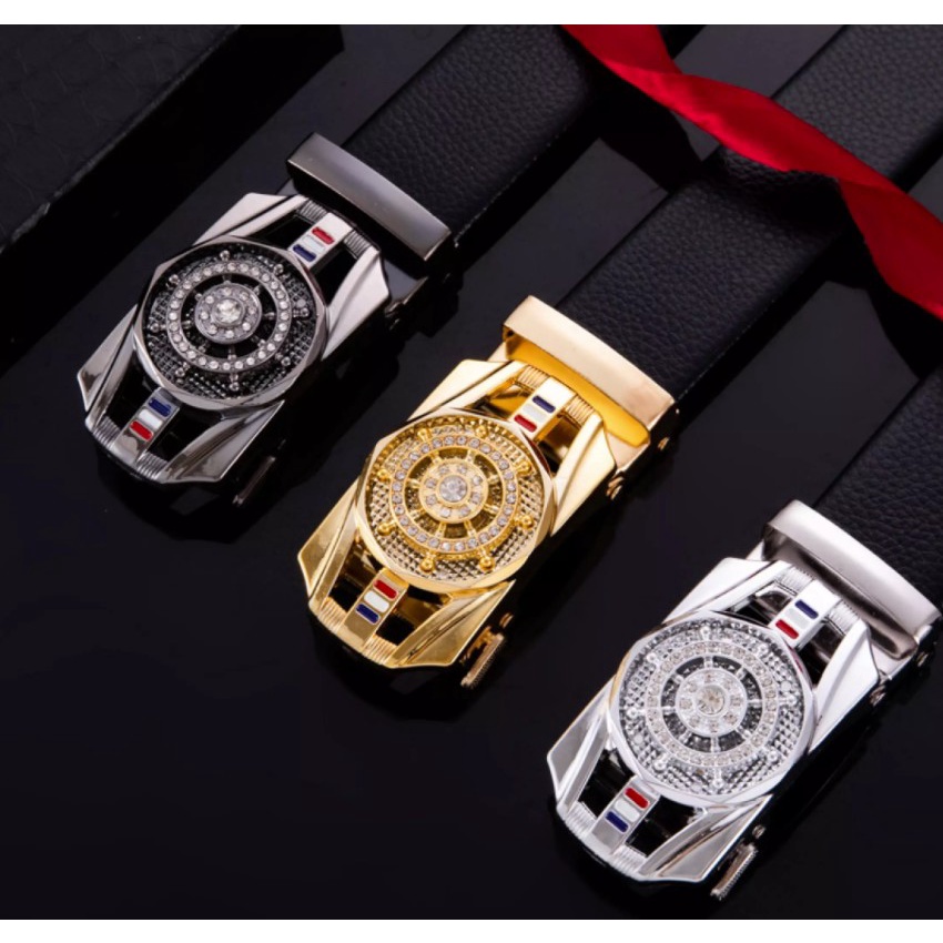 Thắt lưng nam da cao cấp, mặt đính đá xoay 360, khóa tự động mạ kim sang trọng