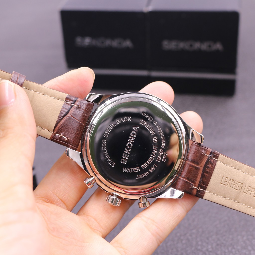 Đồng hồ nam SEKONDA CHRONOGRAPH 3407 dây da loại thương hiệu Anh Quốc