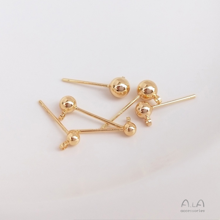 [Little Blu] Bông Tai Bạc 925 Kim Tròn 14K Màu Vàng Đồng Có Móc Treo Hạt Tròn