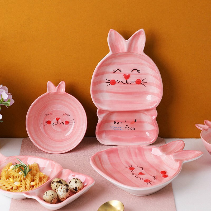 Bộ bát đĩa decor gốm sứ siêu đẹp bộ bát đĩa thỏ siêu xinh