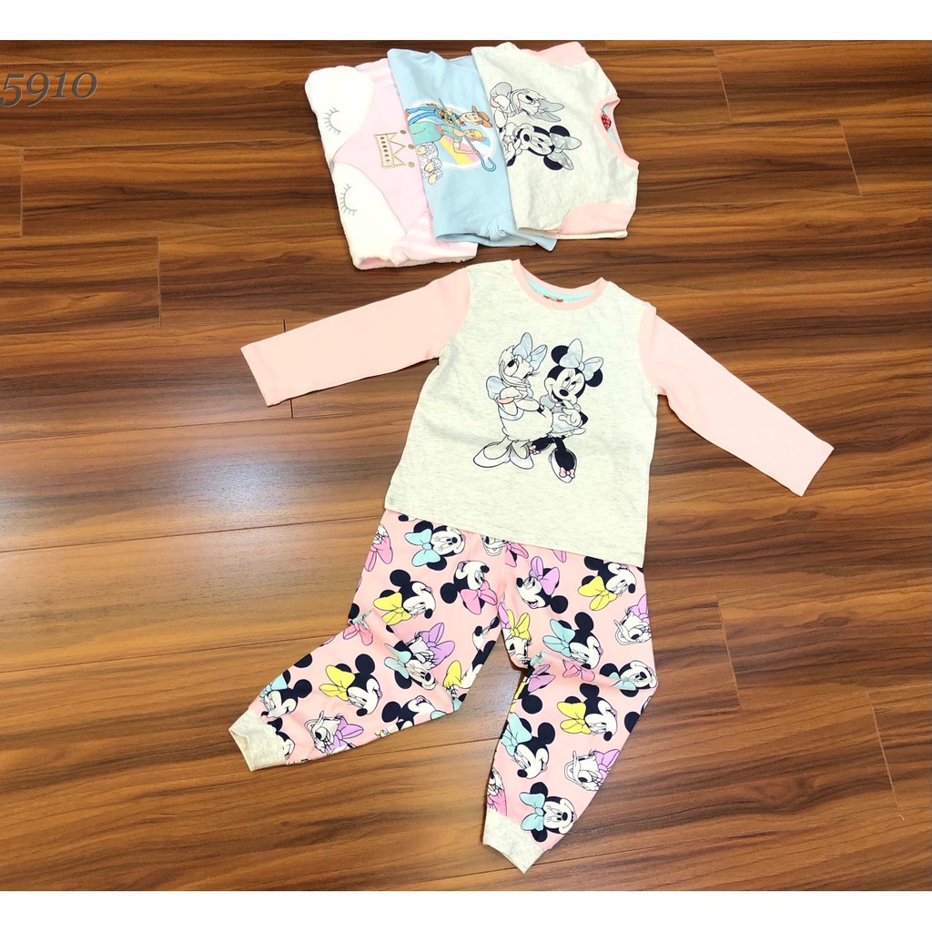 SP000739 Bộ cotton dài tay bé gái hình công chúa, mickey, mèo d.i.s..n.y hàng có sẵn