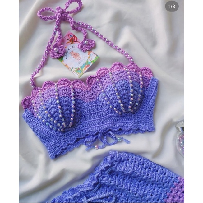 SET BIKINI MÓC LEN CÓ VỎ SÒ TÍM - HỒNG PHỐI MÀU có sẵn S M L