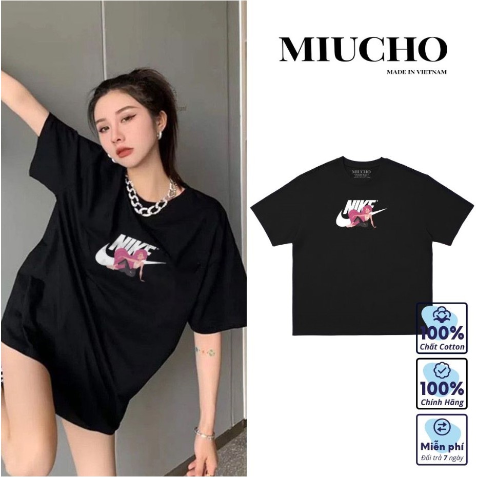 Áo phông nke nữ form rộng tay lỡ unisex, áo thun nke nữ form rộng tay lỡ unisex cotton AT073 Miucho in logo