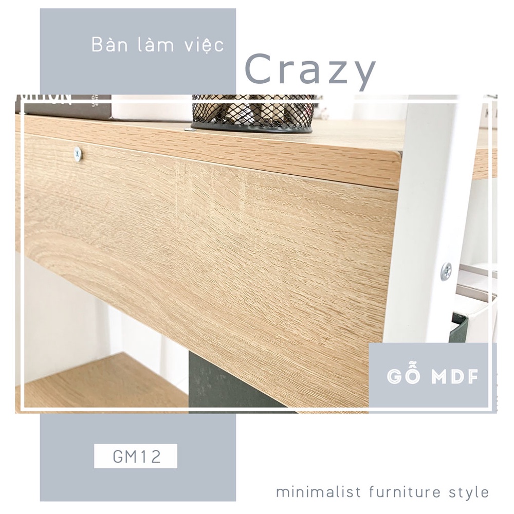 Bàn Máy Tính IGA Kết Hợp Giá Sách Crazy Chính Hãng GM12