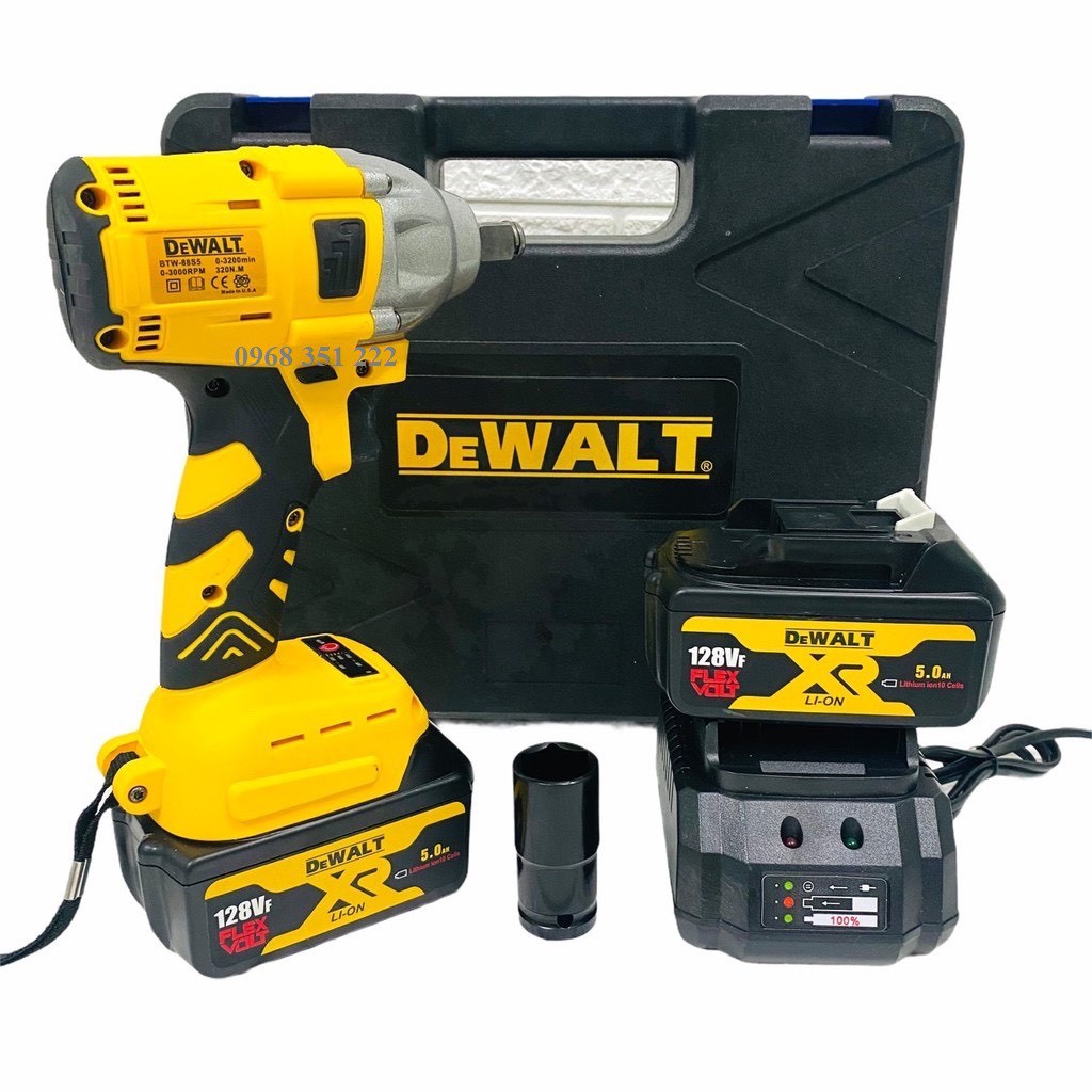 Máy Siết Bulong Dewalt 128V Không Chổi Than 2 pin 10 cell, Tặng Mũi Bắn Vít Dewalt