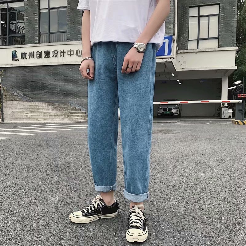 Quần jeans dài lưng cao dáng rộng thiết kế mới cho nam