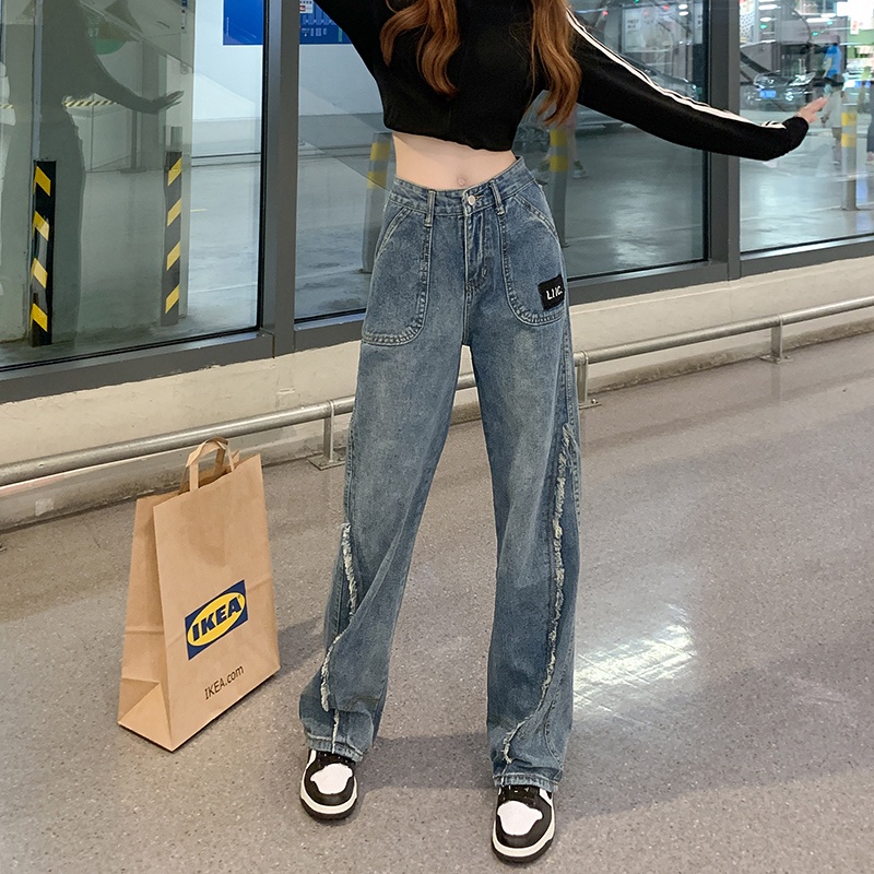 Quần jeans dài ZHELIHANGFEI ống rộng thời trang dành cho nữ