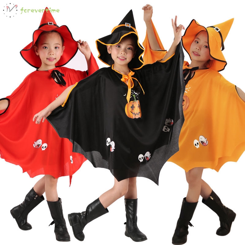 ☞mũ☜ Halloween Pumkin Witch Cloak with Hat Cosplay Costumes Party Clothes for Kids Children Girls