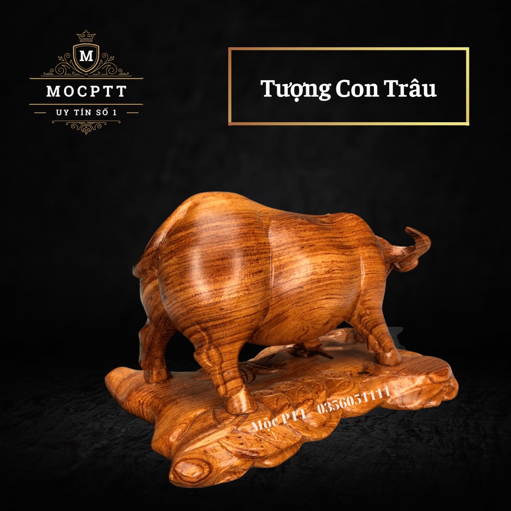 Tượng Con Trâu gỗ Hương Đá kích thước Rộng 20 30 35 Cm CG02