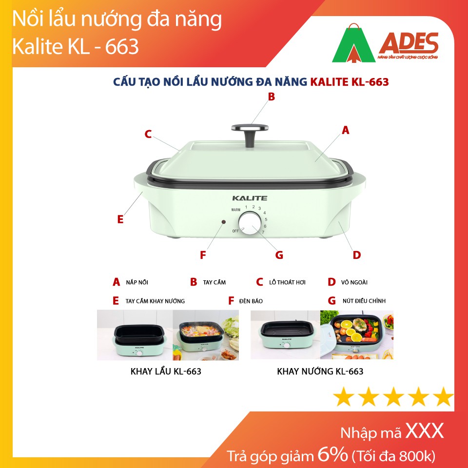 [Mã 154ELSALE2 giảm 7% đơn 300K] KL-663 Nồi lẩu nướng đa năng Kalite - CHÍNH HÃNG - BẢO HÀNH 12 THÁNG