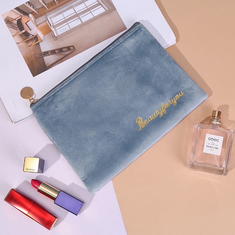 Túi Đựng Mỹ Phẩm/Son Môi/Mỹ Phẩm Có Khóa Kéo Thêu Chữ Xinh Xắn