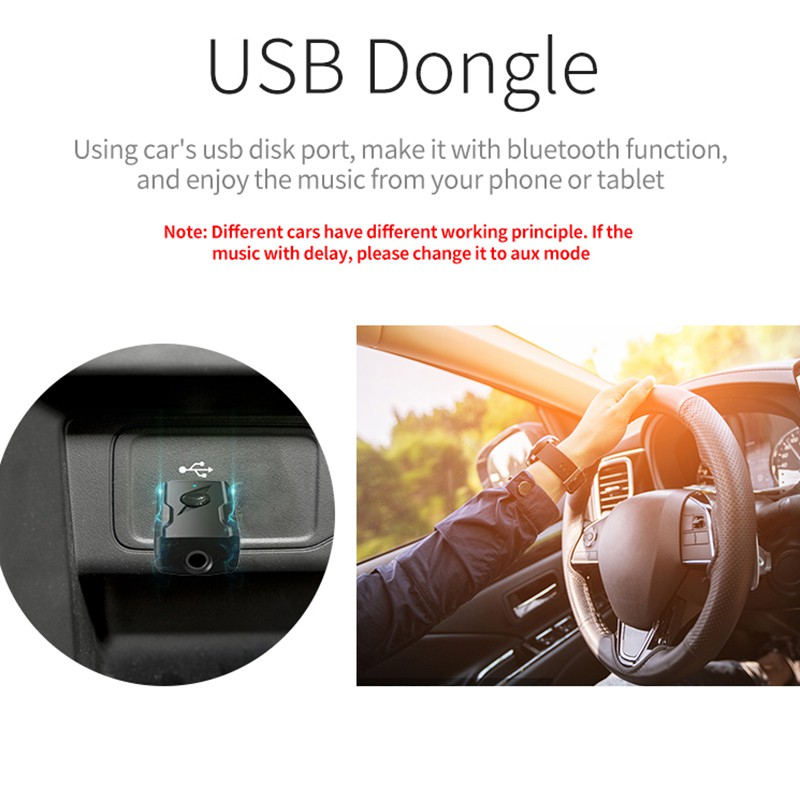USB Bluetooth 5.0 không dây 4 trong 1 nhận kết nối tín hiệu cổng AUX 3.5mm dành cho bộ loa Bluetooth TV PC trên ô tô