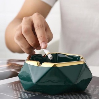 Gạt tàn sứ xanh viền vàng hàng cao cấp remini homes