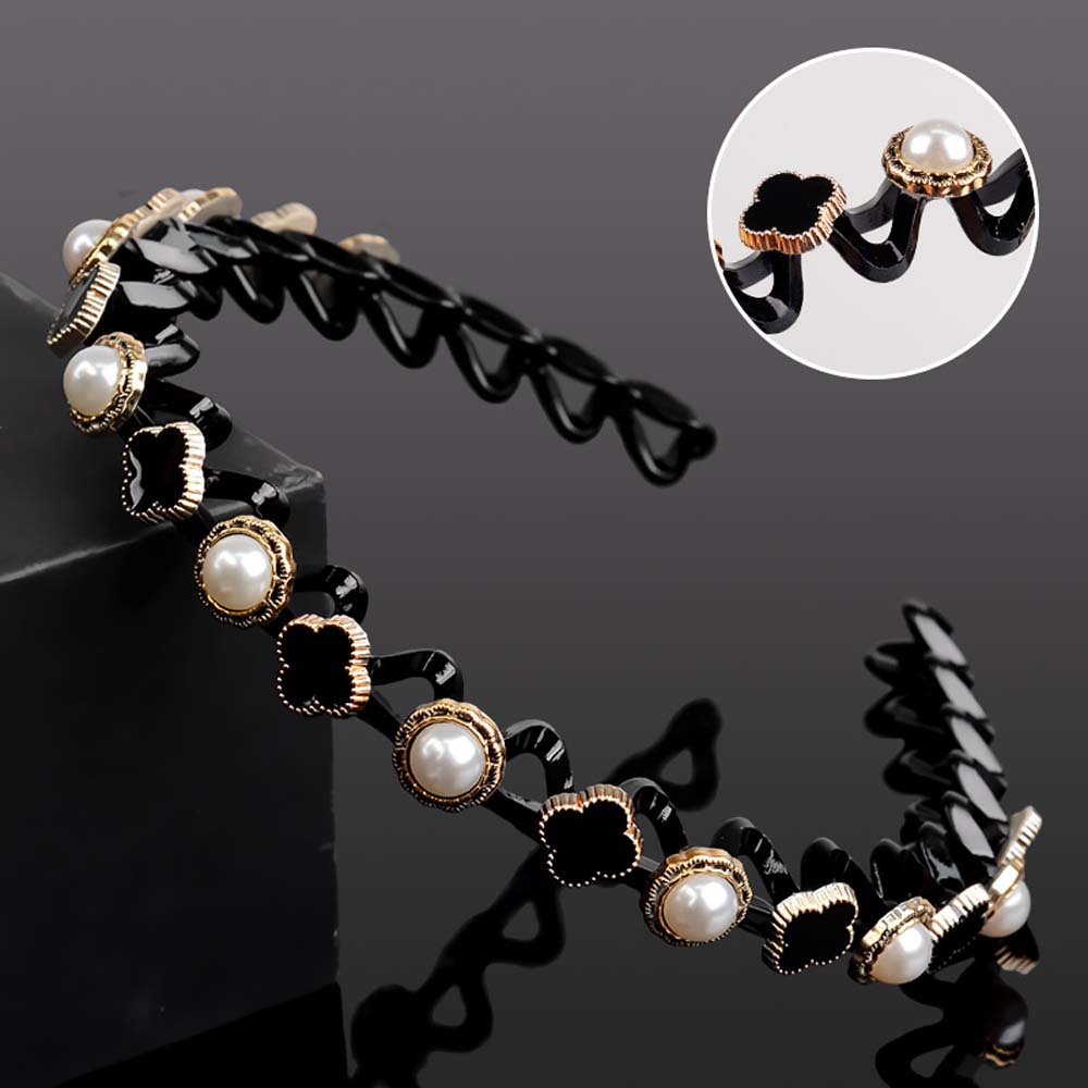 Băng Đô Cài Tóc Hình Cỏ Bốn Lá Đính Hạt Ngọc Trai Acrylic Đơn Giản Thời Trang Hàn Quốc Cho Nữ