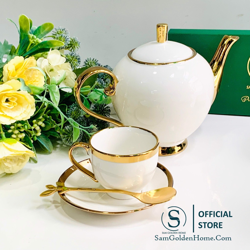 Bộ Bình Ấm Trà 19 Món Mạ Vàng Gold Sang Trọng Trang Trí Nhà Cửa Quà Tặng Tân Gia