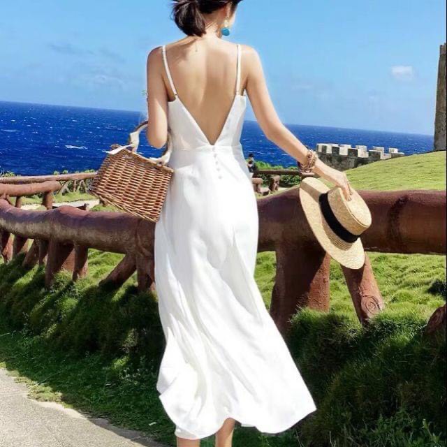 Đầm maxi trắng nút bọc lưng | BigBuy360 - bigbuy360.vn