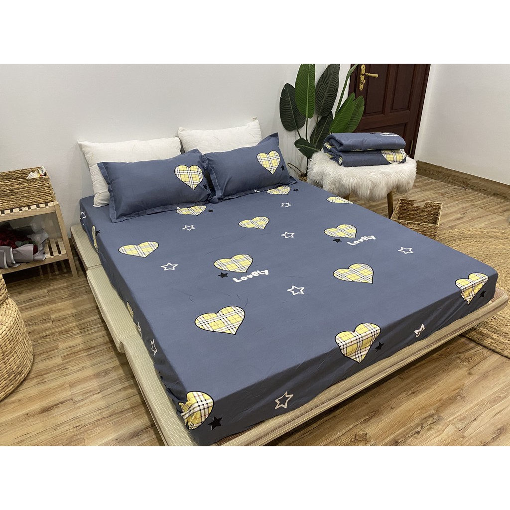 SET GA CHUN VÀ 2 VỎ GỐI NẰM COTTON POLY NGOCANHBEDDING HOT NHẤT HÈ 2021 MẪU TIM XANH