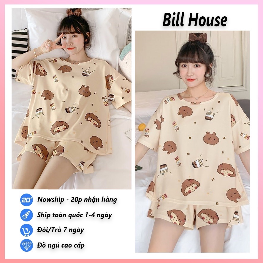 Đồ bộ nữ mặc nhà dễ thương hoạt hình bigsize cao cấp tay cộc quần cộc mùa hè chất cotton thun sữa BC01