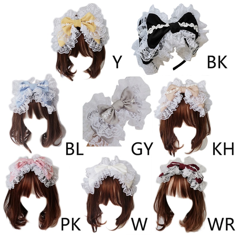 Cài tóc phối nơ ren phong cách lolita xinh xắn tùy chọn màu sắc