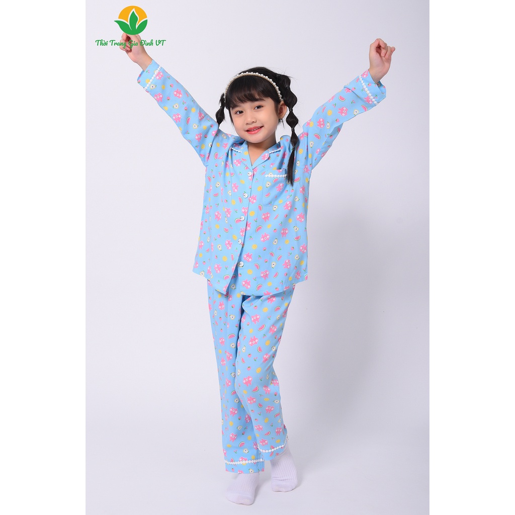 Bộ đồ pijama bé gái thu đông Việt Thắng, quần dài, áo dài tay, chất Lanh - B70.2202