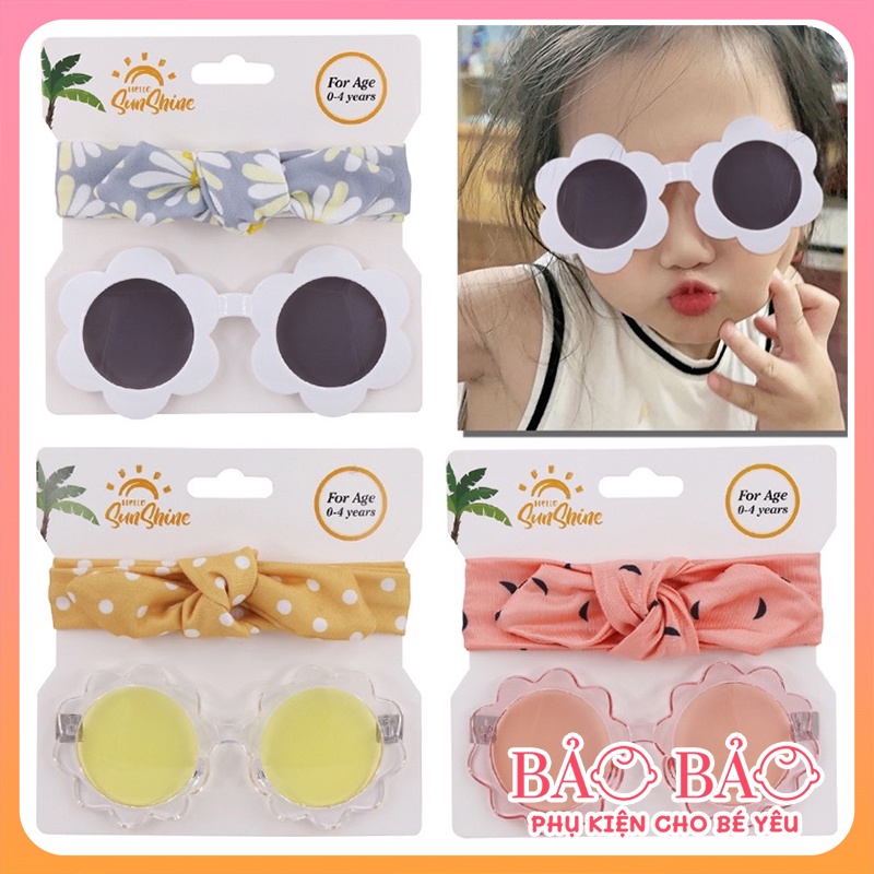 Kính mát cho bé gái kèm băng đô/ turban nơ xinh xắn kính đi biển cho bé