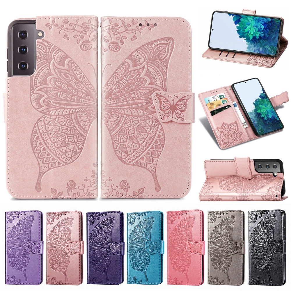 Bao Da Điện Thoại Nắp Lật Kèm Ngăn Đựng Thẻ Họa Tiết Bướm 3D Cho Samsung Galaxy S22 Ultra 5G 2022 Samsung Galaxy S22 Plus S 22 +